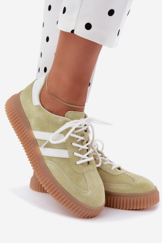 Limoengroene sneakers van faux suede met platform