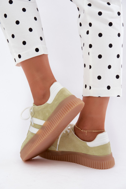 Limoengroene sneakers van faux suede met platform