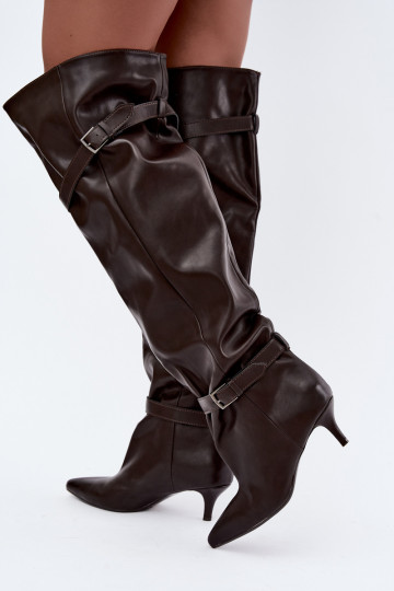 bottes hautes à enfiler avec talons et boucles en couleur marron Jassy