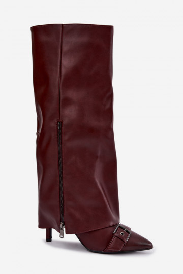 bottes hautes isolées avec talons fins et boucles en couleur bordeaux Kelra 2
