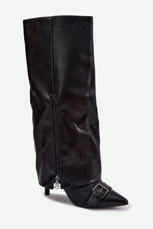 bottes hautes isolées avec talons fins et boucles en couleur noire Kelra
