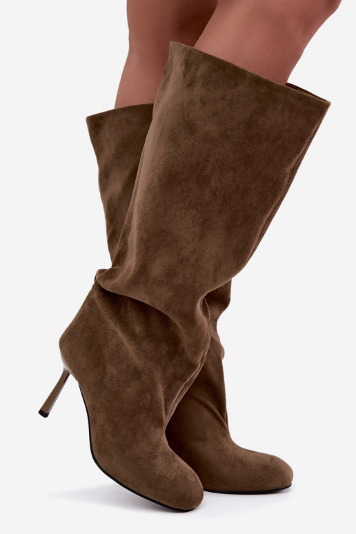 Schlüpfschäfte für Damen mit dünnen Absätzen in khakifarbenem Design Caliya