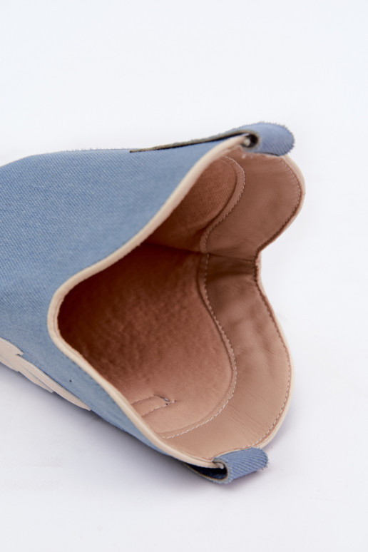 laarzen tot de knie in cowboystijl met hak van denim in bruine kleur