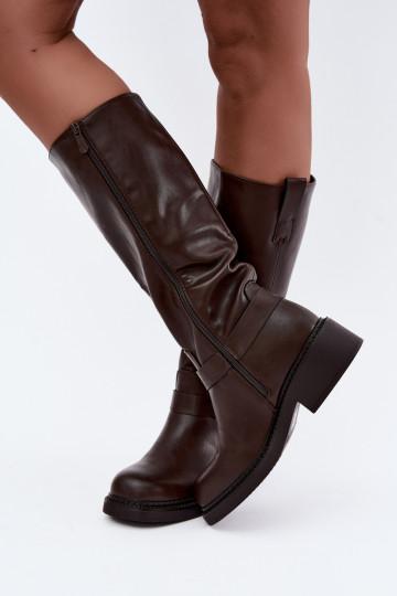 Dames lange laarzen met decoratieve details in chocolade kleur Rileta 2