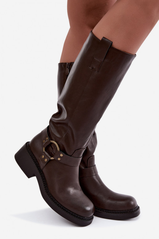 Bottes longues pour femmes avec des détails décoratifs en couleur chocolat Rileta