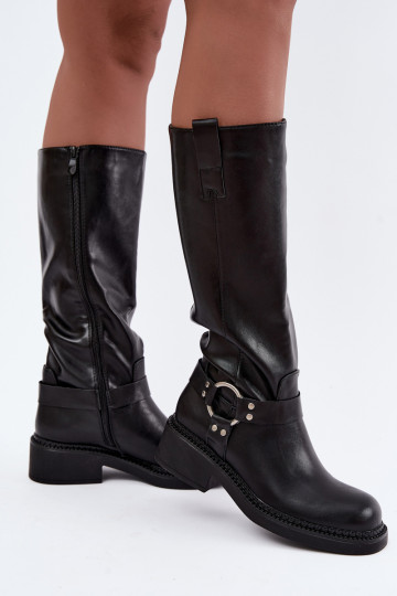 Dames lange laarzen met decoratieve details in zwarte kleur Rileta 2