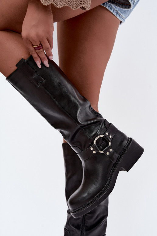Bottes longues pour femmes avec des détails décoratifs en couleur noire Rileta
