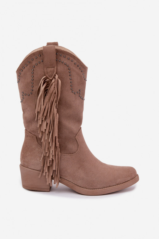 Bottines pour femmes de style cowboy avec des franges et des embellissements en couleur sable Perlia