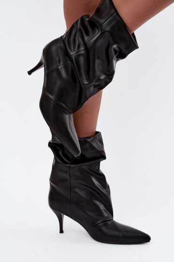 Schlüpfschuh Damen slouchy Stiefeletten mit schmalen Absätzen in schwarzer Farbe Harissa 2