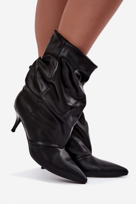 Bottines pour femmes slouchy à enfiler avec des talons fins en couleur noire Harissa