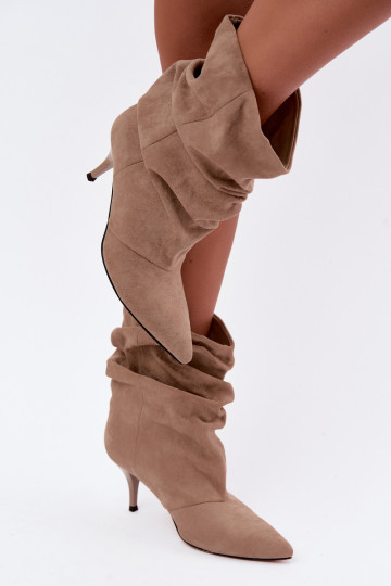 Instap dames slouchy enkellaarsjes met dunne hakken in zandkleur Harissa 2