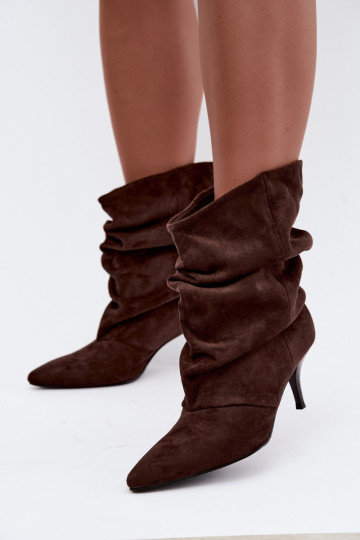 Instap dames slouchy enkellaarsjes met dunne hakken in chocolade kleur Harissa 2