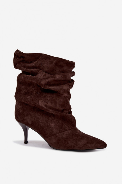 Instap dames slouchy enkellaarsjes met dunne hakken in chocolade kleur Harissa