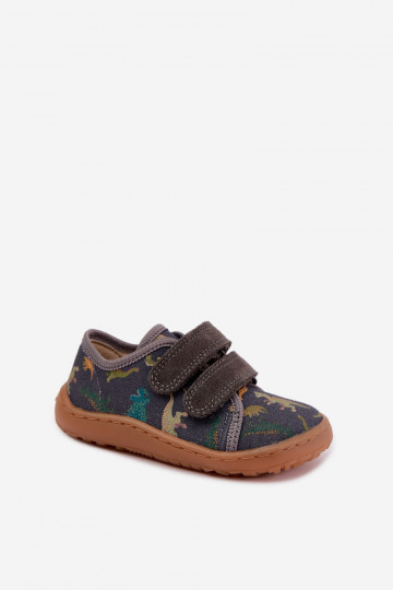 Kinder-Barefoot-Pantoletten mit Dinosauriern Froddo Canvas G1700440-31 Grau