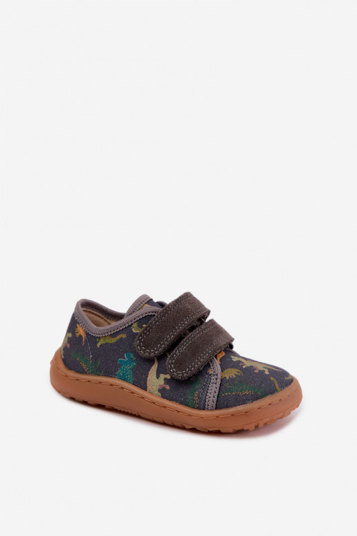 Kinderslippers Barefoot met dinosaurussen Froddo Canvas G1700440-31 Grijs