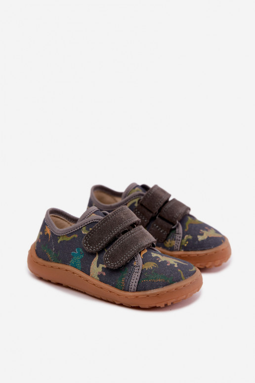 Kinderslippers Barefoot met dinosaurussen Froddo Canvas G1700440-31 Grijs