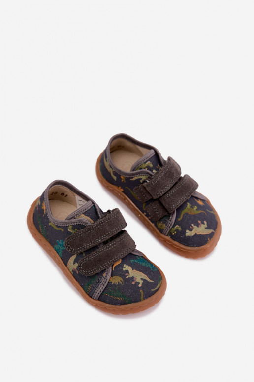 Kinderslippers Barefoot met dinosaurussen Froddo Canvas G1700440-31 Grijs