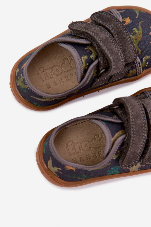 Kinderslippers Barefoot met dinosaurussen Froddo Canvas G1700440-31 Grijs