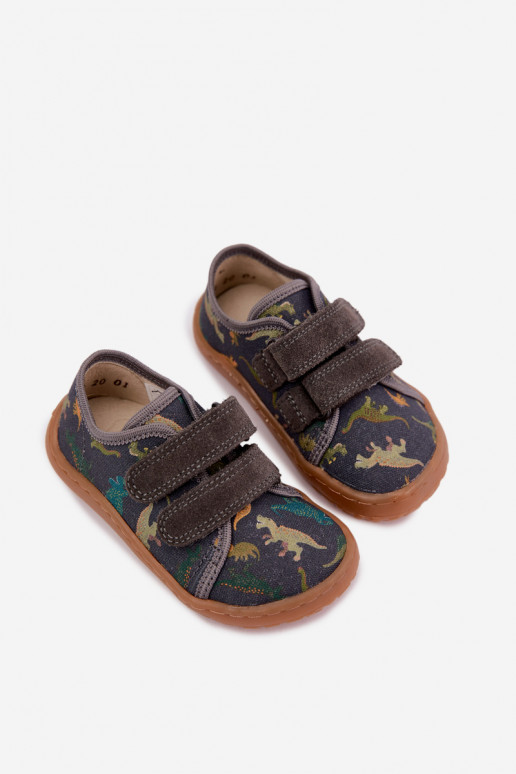 Kinderslippers Barefoot met dinosaurussen Froddo Canvas G1700440-31 Grijs