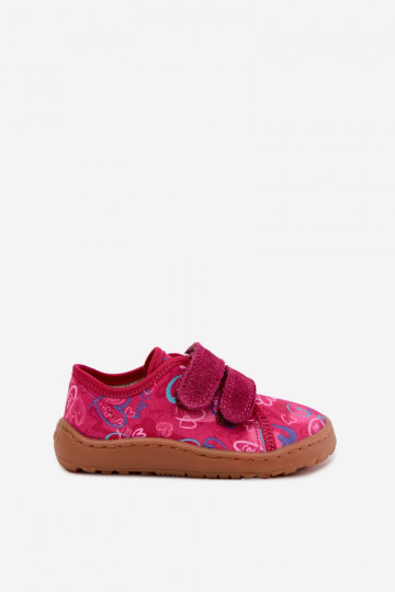 Kinderslippers Barefoot met hartjes Froddo Canvas G1700440-24 Roze 2