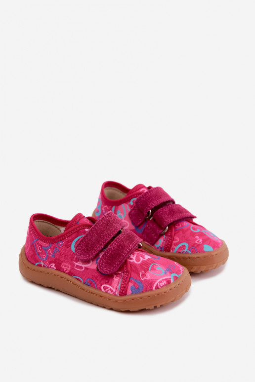 Chaussons Barefoot pour enfants avec des cœurs Froddo Canvas G1700440-24 Rose