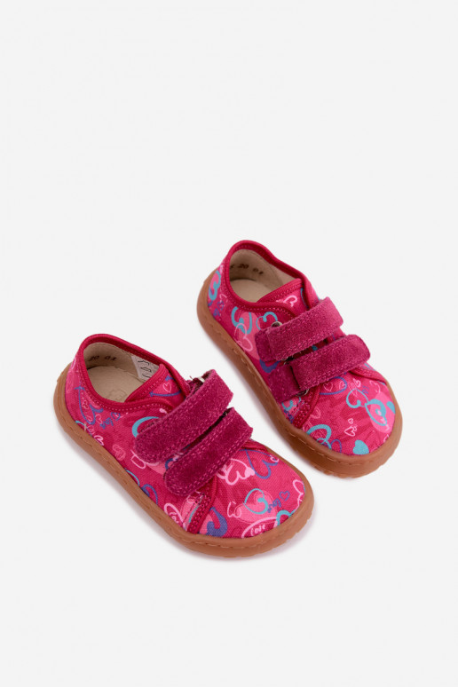 Kinderslippers Barefoot met hartjes Froddo Canvas G1700440-24 Roze
