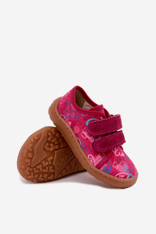 Kinderslippers Barefoot met hartjes Froddo Canvas G1700440-24 Roze