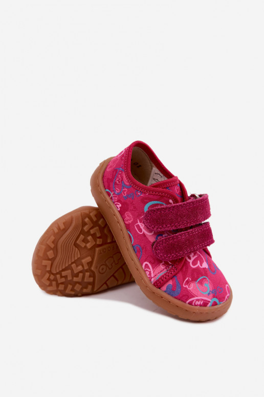 Kinderslippers Barefoot met hartjes Froddo Canvas G1700440-24 Roze