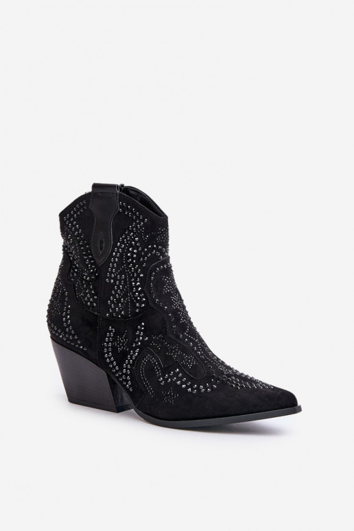 Dekorierte Cowboy-Stiefeletten in Schwarz Kaivina