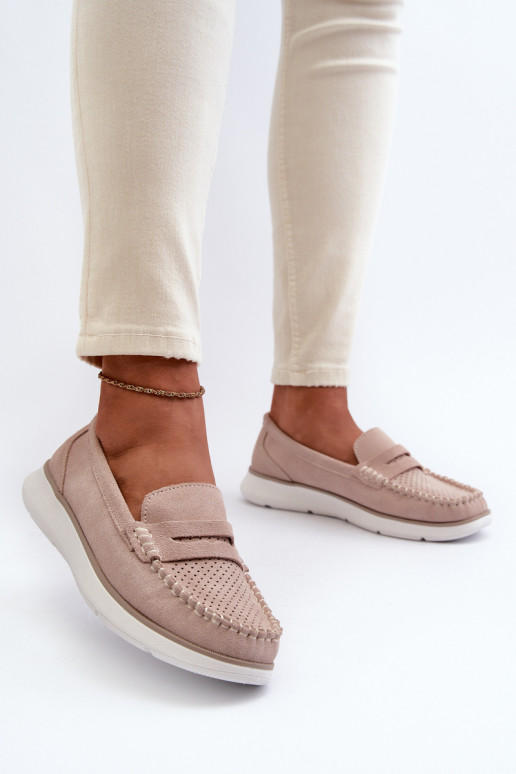 Mocassins en daim sur plateforme Sergio Leone SP012 beige