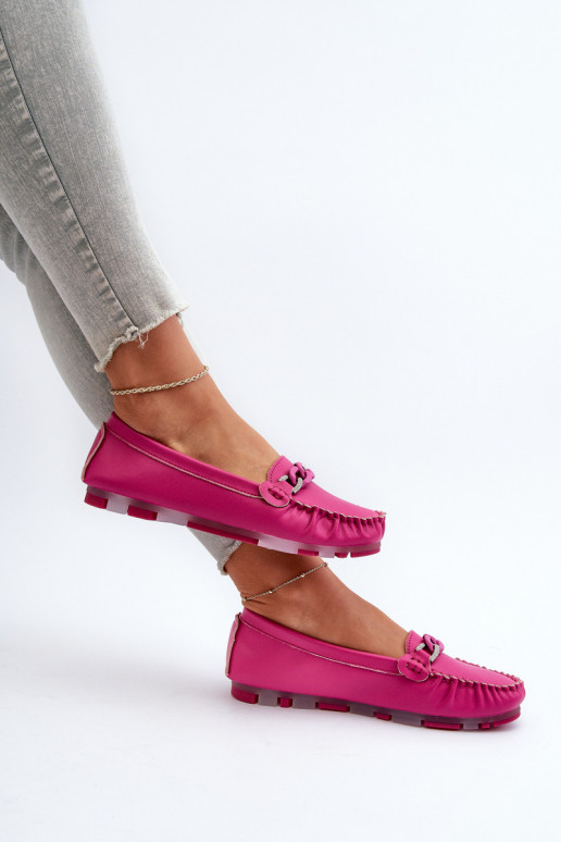 Mocassins en cuir pour femmes avec ornements S.Barski LR339 roses