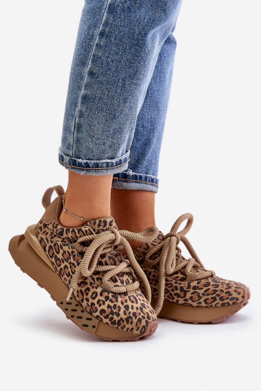 Baskets en daim pour femmes avec plateforme et imprimé léopard Artiker 55C0135 marron