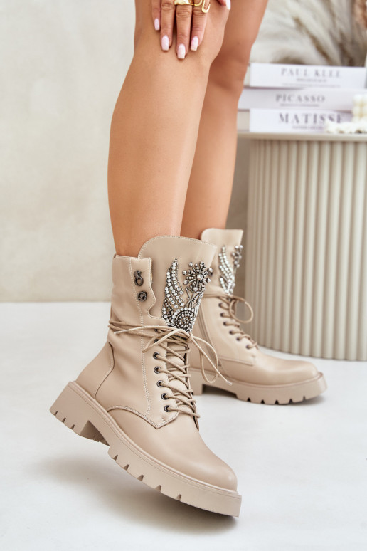 Geïsoleerde werkankleboots van kunstleer met decoratie D&A MR880-080 beige