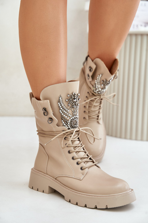 Geïsoleerde werkankleboots van kunstleer met decoratie D&A MR880-080 beige