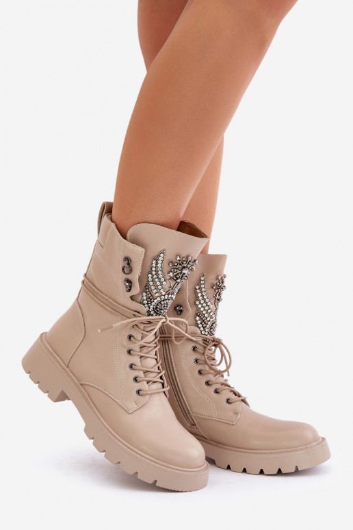 Bottines de travail isolées en simili cuir avec décoration D&A MR880-080 beige