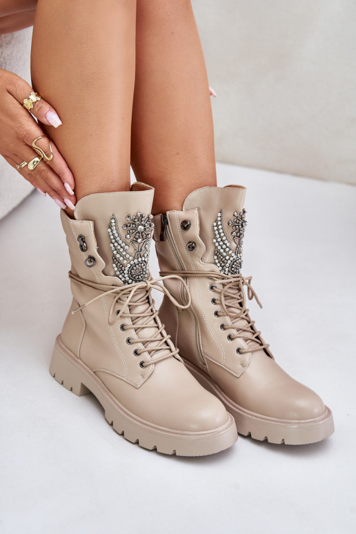 Geïsoleerde werkankleboots van kunstleer met decoratie D&A MR880-080 beige