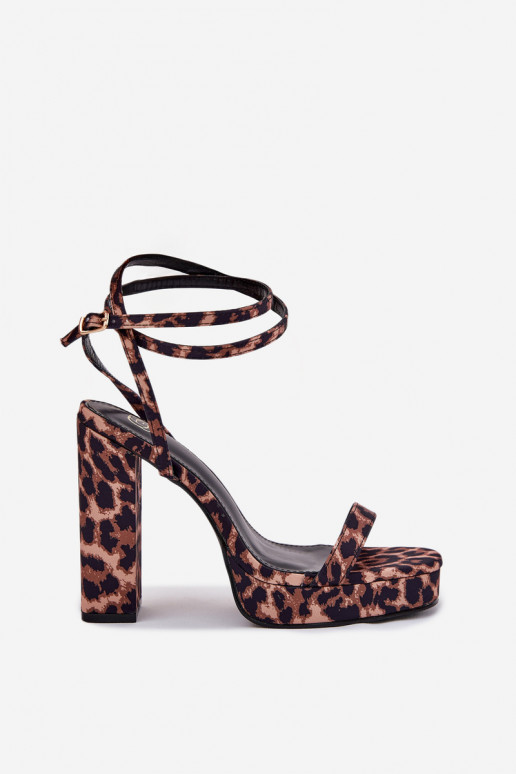 Dames sandalen met hoge hakken met strepen en luipaardprint Fevenne