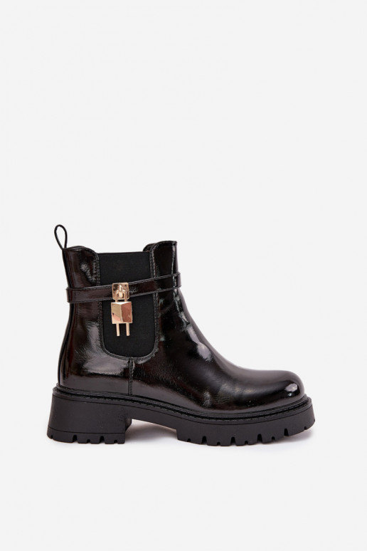 Bottines isolées en vernis avec détails Ze dorées et noires Talyra
