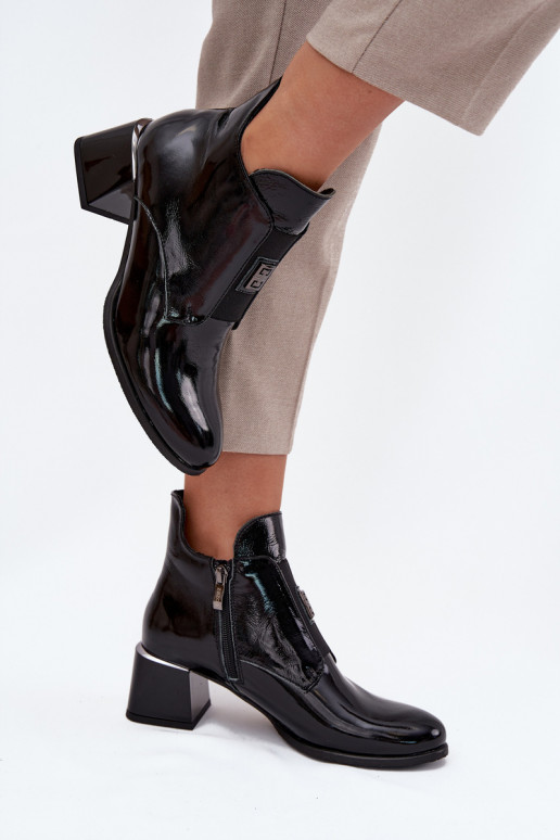 Leder lackierte isolierte Stiefeletten mit aufwendigen Details Zazoo 60560 schwarz