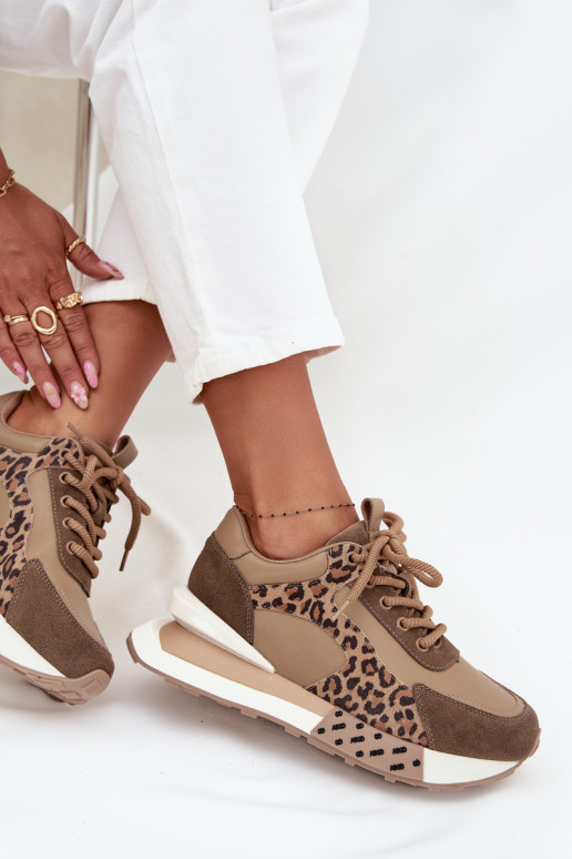 Bruine sneakers met platform en lederen details in luipaardprint Artiker 55C0089