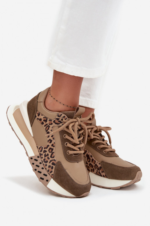 Bruine sneakers met platform en lederen details in luipaardprint Artiker 55C0089