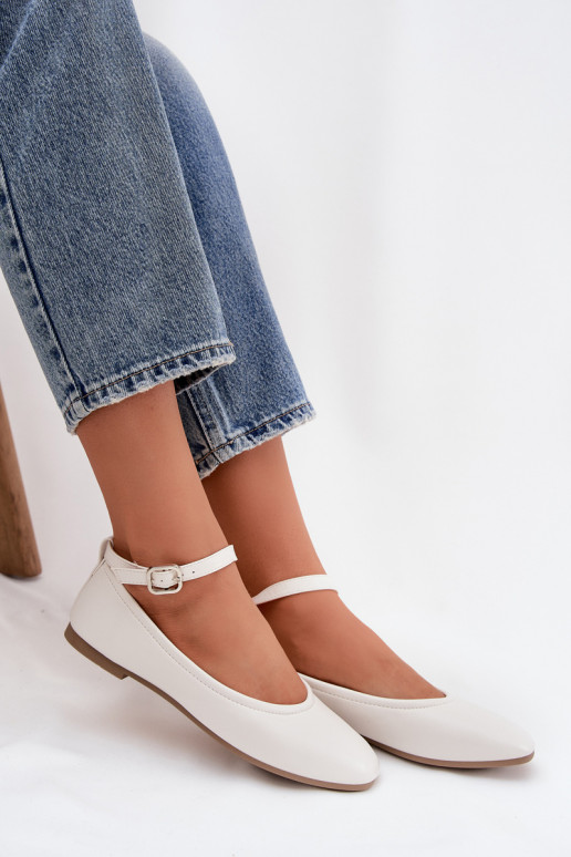 Ballerines blanches avec brides et boucles Janelor