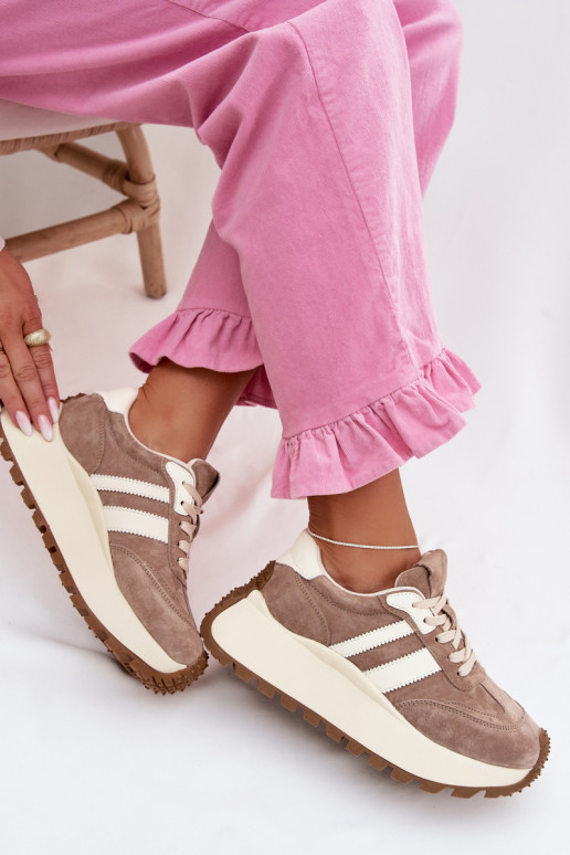 Sneakers couleur sable en daim synthétique avec plateforme D&A GR61-5986