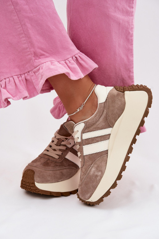 Sneakers couleur sable en daim synthétique avec plateforme D&A GR61-5986