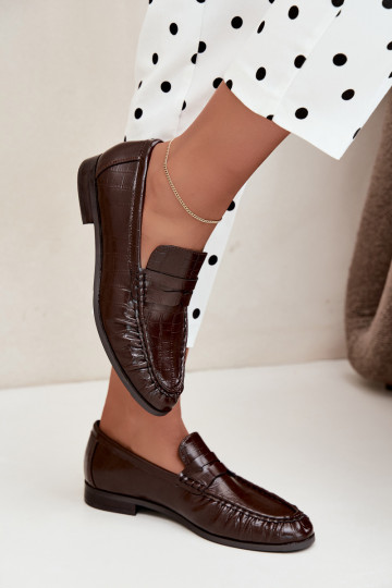 mocassins pour femmes avec volants et embossage en chocolat Dalmy 2