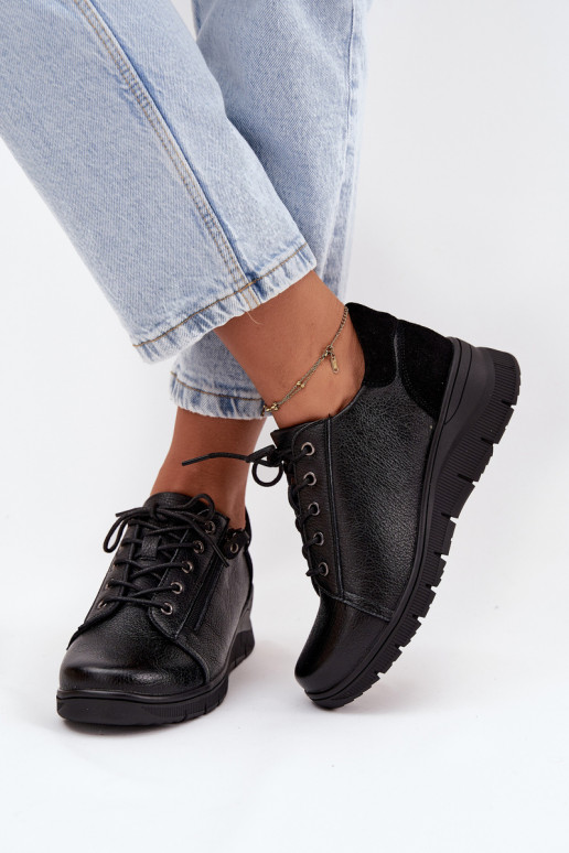 Damen Leder Plateauschuhe Vinceza 39964 schwarz