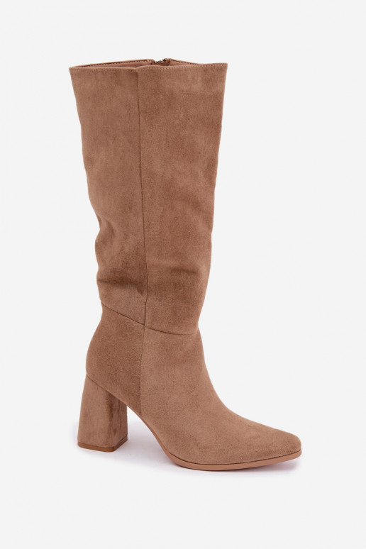 bottes hautes pour femmes à talons carrés couleur sable Carlin
