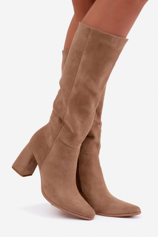 bottes hautes pour femmes à talons carrés couleur sable Carlin