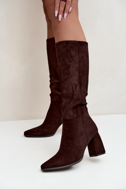 Damen kniehohe Stiefel mit Blockabsatz karamellfarben Carlin