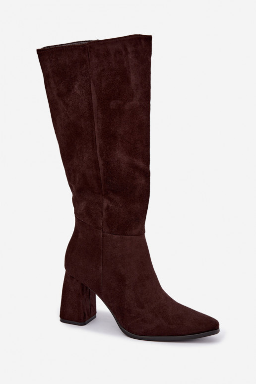bottes hautes pour femmes à talons carrés couleur caramel Carlin